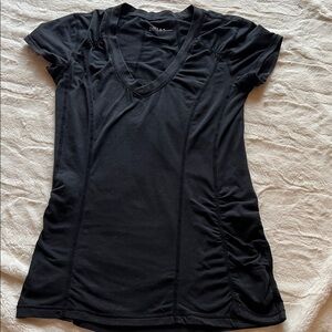 Zella Athletic Ruched Side V-Neck Performance Top Black